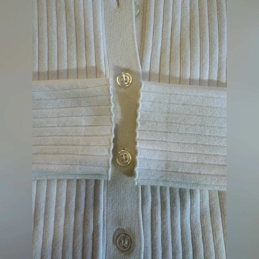 Reformation Cream Ribbed Button-Front Cardigan